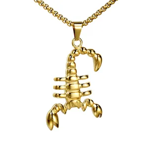 Collana con ciondolo a scorpione dorato vintage in acciaio inox con catena