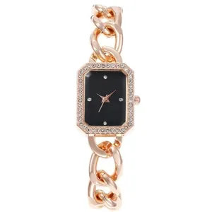Montre à Quartz Rectangle en Strass pour Femme de Luxe Bracelet en Chaîne en Alliage Élégant Bijoux de Mode