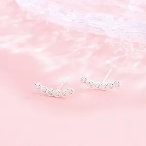 Elegant S925 sterling silver curved row stud earrings featuring sparkling round zircons