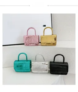 Group display of mini girls' crossbody bags in five colors with crocodile skin texture