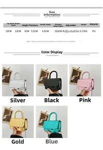Size chart for mini PU crossbody bag showing dimensions and adjustable strap detail