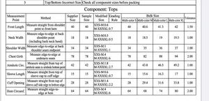 Size chart for sleeveless printed top showing measurements from S to XL in detail