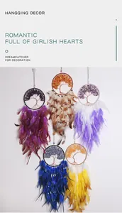Close-up of tree of life dreamcatchers with crushed stone beads and feathers