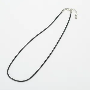 Black waxed cord necklace with silver lobster clasp and adjustable extension chain