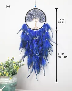Detailed dimensions of blue stone Tree of Life dream catcher with measurements
