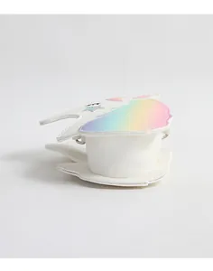 Détail du sac licorne pour enfants avec crinière à paillettes arc-en-ciel et étoile