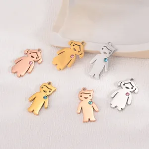 Sweet stainless steel boy and girl silhouette charms with zircon in gold and silver