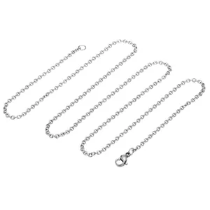 Silver stainless steel snake chain necklace with secure lobster clasp on white background