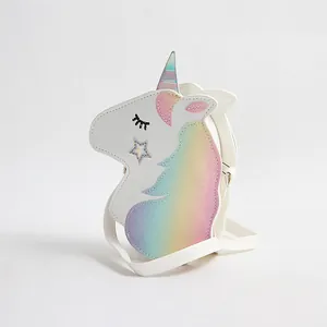 Sac bandoulière licorne blanche avec crinière arc-en-ciel scintillante pour enfants