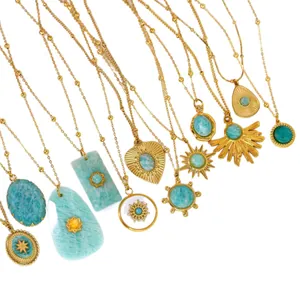 Halsketten-Kollektion aus 14K vergoldetem Edelstahl mit blauen Amazonit-Steinen