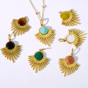 French retro sunburst pendants in 14K gold plated titanium with colorful natural stones