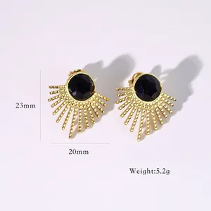 Macro detail of sunburst stone earrings measuring 23mm by 20mm with 5.2g weight