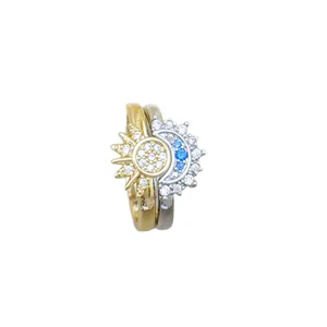 Matching sun and moon open ring set in gold and silver finish with zircon stones