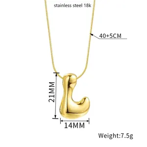 Gold stainless steel letter L balloon pendant necklace with 40+5cm adjustable chain