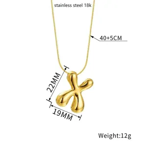 Detailed size specifications for gold puffy letter X pendant necklace in stainless steel