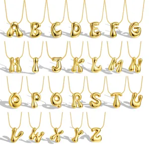 18K Gold Plated Stainless Steel 3D Bubble Alphabet Letter Pendant Necklace For Women Puffy Initial Snake Chain Necklace Jewelry