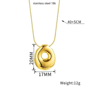 18K gold plated stainless steel balloon style oval pendant necklace with 40+5cm chain