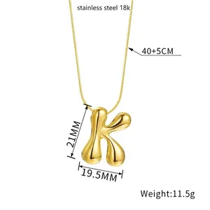 Gold plated bubble letter K pendant necklace in stainless steel with 40+5cm chain length