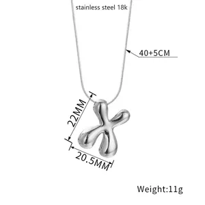 Detail of silver stainless steel 18k balloon X pendant with 40+5cm chain size markings