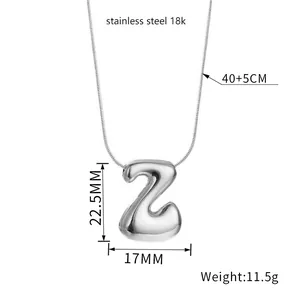 Macro view of 3D puffy balloon letter Z necklace with precise size measurements