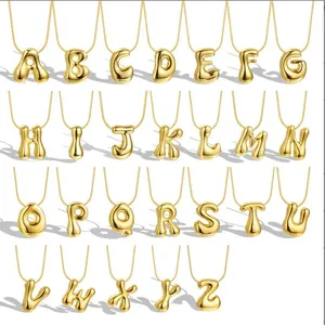 Bubble Letter Pendant Necklace For Women 18K Gold Plated Titanium Steel Balloon Initial Necklace Fashion Jewelry