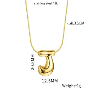 Polished 18K gold plated stainless steel balloon J initial necklace for women
