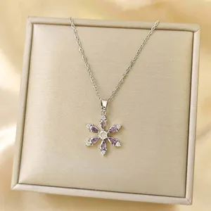 Gold Plated Copper Purple Zirconia Snowflake Necklace Earrings Ring Bracelet Jewelry For Women Christmas Holiday Banquet Jewelry