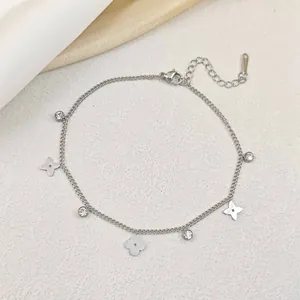Silver stainless steel clover bracelet with sparkling cubic zirconia crystals for women