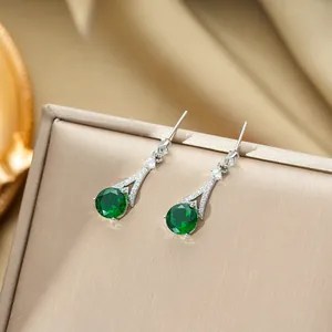 Titanium emerald zircon pendant necklace and Eiffel tower drop earrings jewelry set