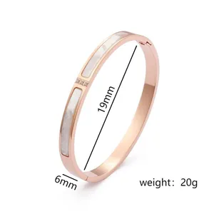 Rose gold titanium steel shell bangle with zircons, width 6mm and weight 20g