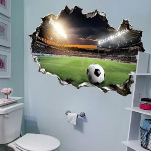 3D football stadium wall sticker with broken wall effect for kids room decor