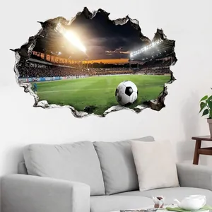 3D Broken Wall Football Field Wall Sticker Creative Soccer Stadium Grassland Decals For Kids Bedroom Living Room Home Decor
