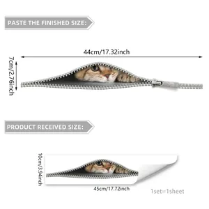 3D cat zipper wall sticker for toilet decoration with detailed product dimensions