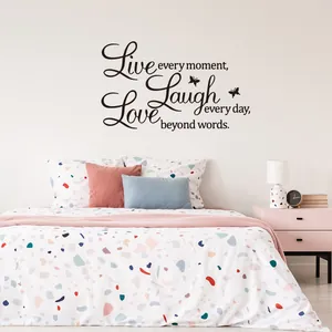Inspirational Quote Live Laugh Love Wall Sticker PVC Butterfly Art Decal For Bedroom Living Room Home Decoration Black