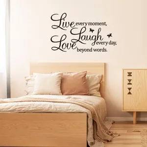 Creative black Love wall stickers with inspirational phrases and butterflies for bedroom decor