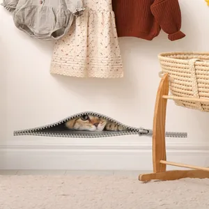3D zipper tabby cat wall sticker creative animal home decor for living room and bedroom