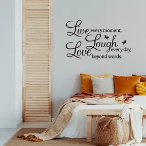 Inspirational 'Live Laugh Love' wall decal with butterfly accents for home bedroom decor