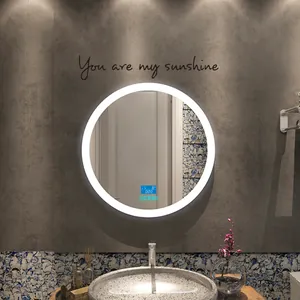 Miroir de salle de bain rond à LED avec affichage numérique de l'heure et du climat