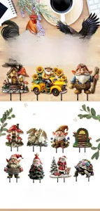 Detailed PVC garden stakes featuring gnomes and mushroom houses for yard landscaping