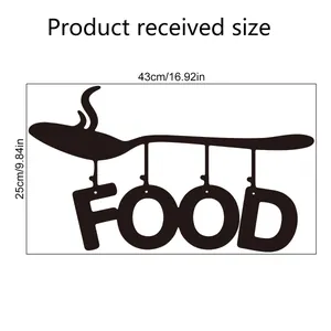 Creative black kitchen wall sticker with FOOD letters and spoon design, 43x25cm size