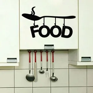 Creative black FOOD wall sticker with steaming spoon for kitchen and dining room decor