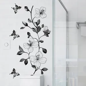 Minimalist black line flower and butterfly wall stickers for modern home decor decoration