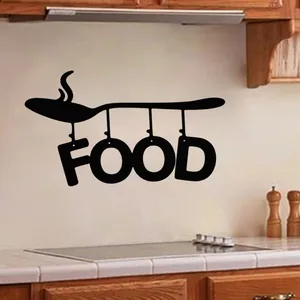 Creative black cutlery and food wall sticker for modern kitchen restaurant decor