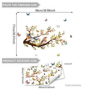 Creatieve muurstickers met vogels en bloementakken voor woonkamer decor set van 2