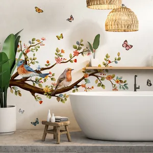 Moderne botanische muurstickers met vogels en bloemen voor woonkamerdecoratie