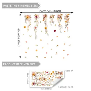 Creative watercolor floral leaves window clings for living room glass decor