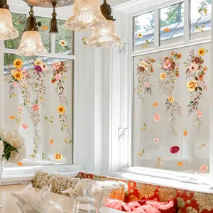 Creative floral and leaf static window stickers with sunflower and rose for home glass decor