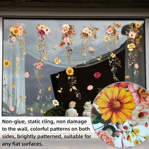 Detailed view of hand-painted floral static window clings with double-sided color printing