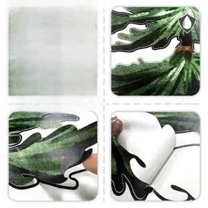 Macro detail of waterproof PVC wall sticker showing leaf pattern and self-adhesive backing