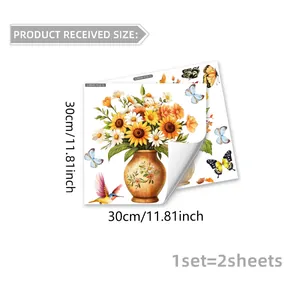 Détails des stickers muraux tournesols lot de 2 feuilles mesurant 30x30cm chacune